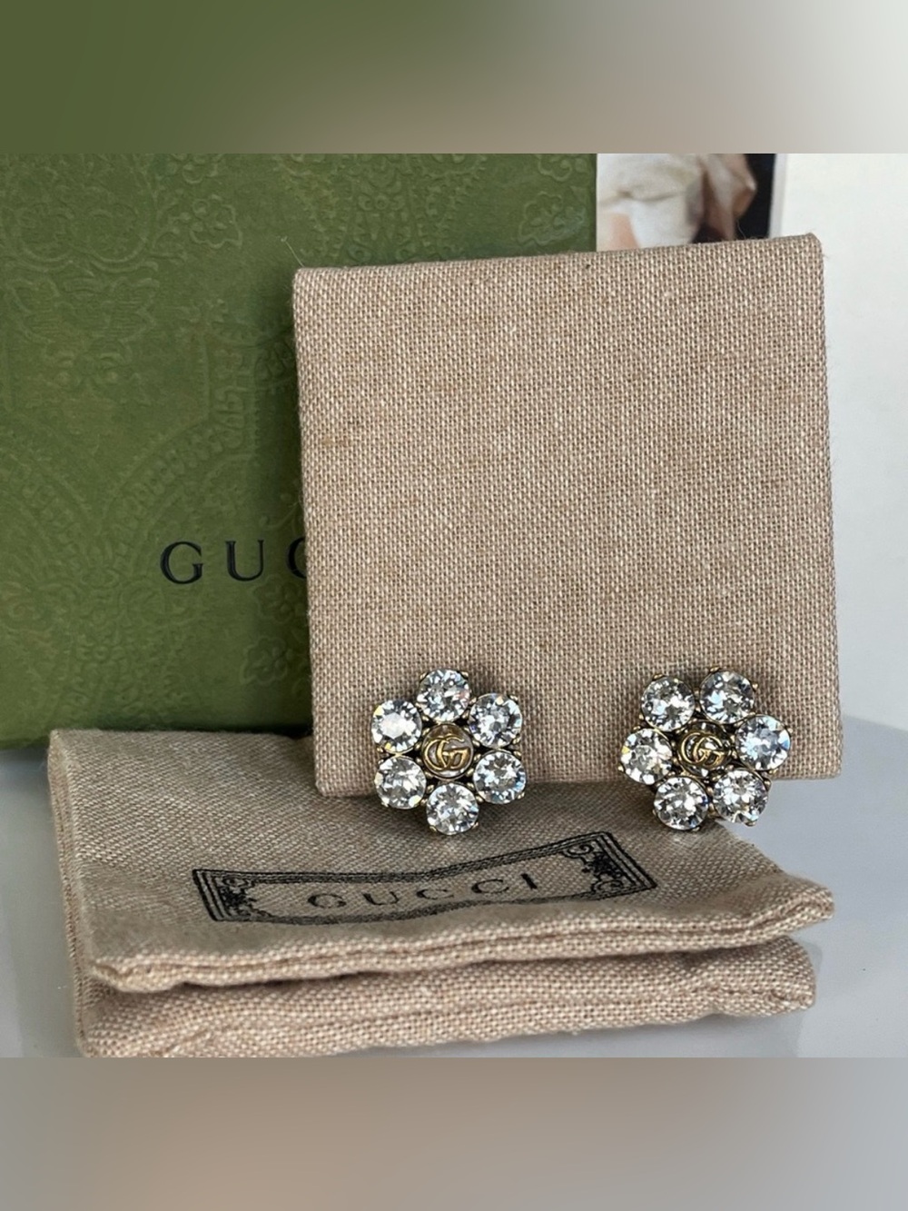 Gucci Crystal Flower Clip-On Earrings